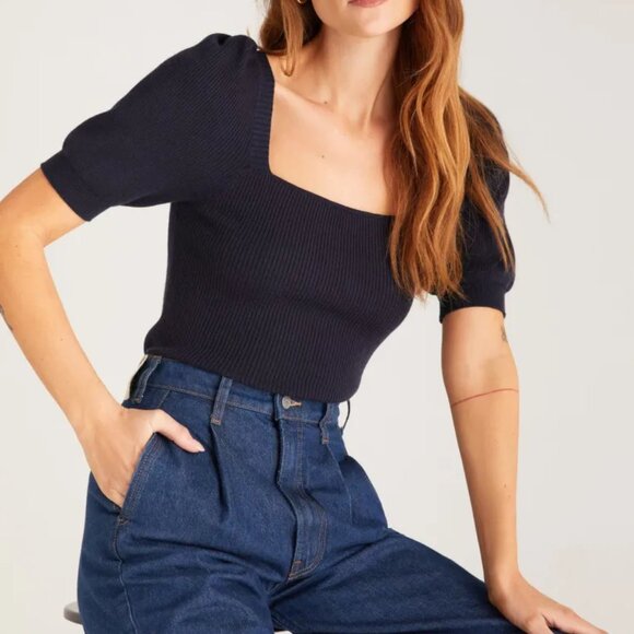 Z Supply Navy Square Front W Puff sleeves - Size Small - Picture 1 of 6